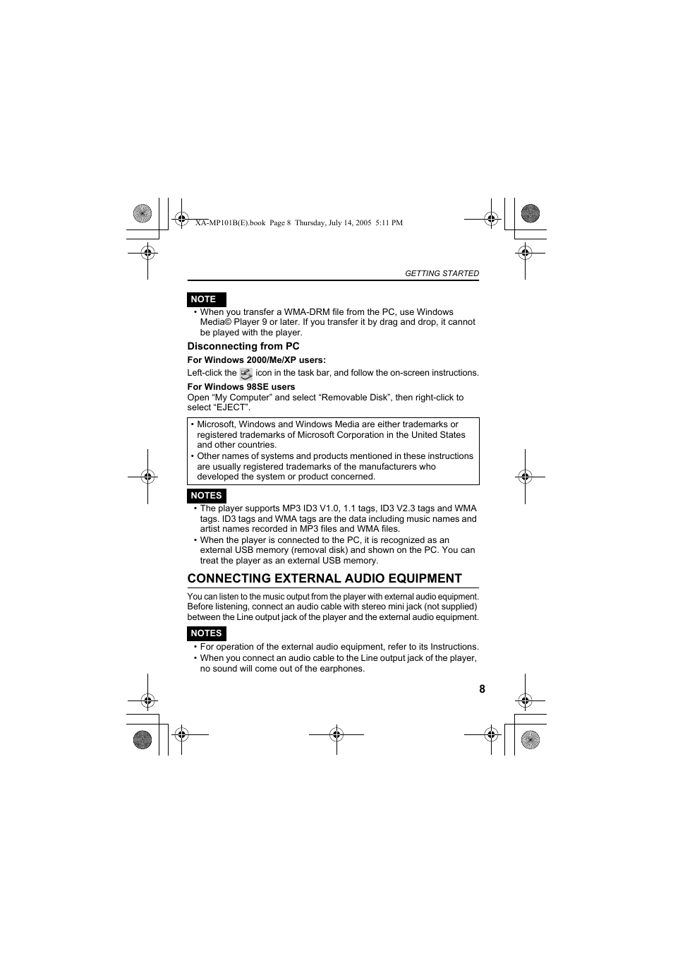 Connecting external audio equipment | JVC XA-MP101B/W User Manual | Page 9 / 40