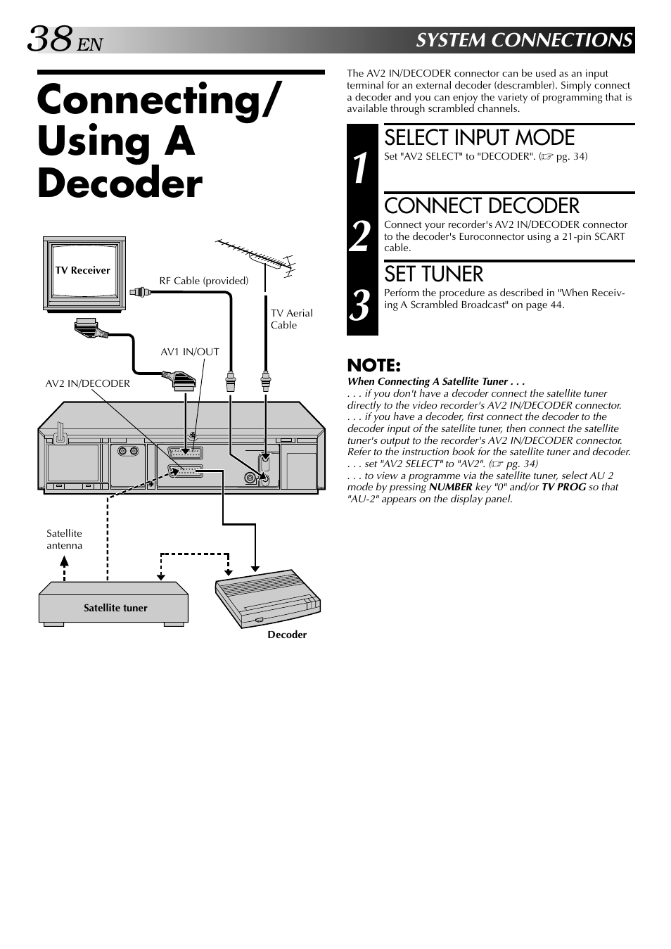 Connecting/ using a decoder | JVC HR-DD848E User Manual | Page 38 / 56