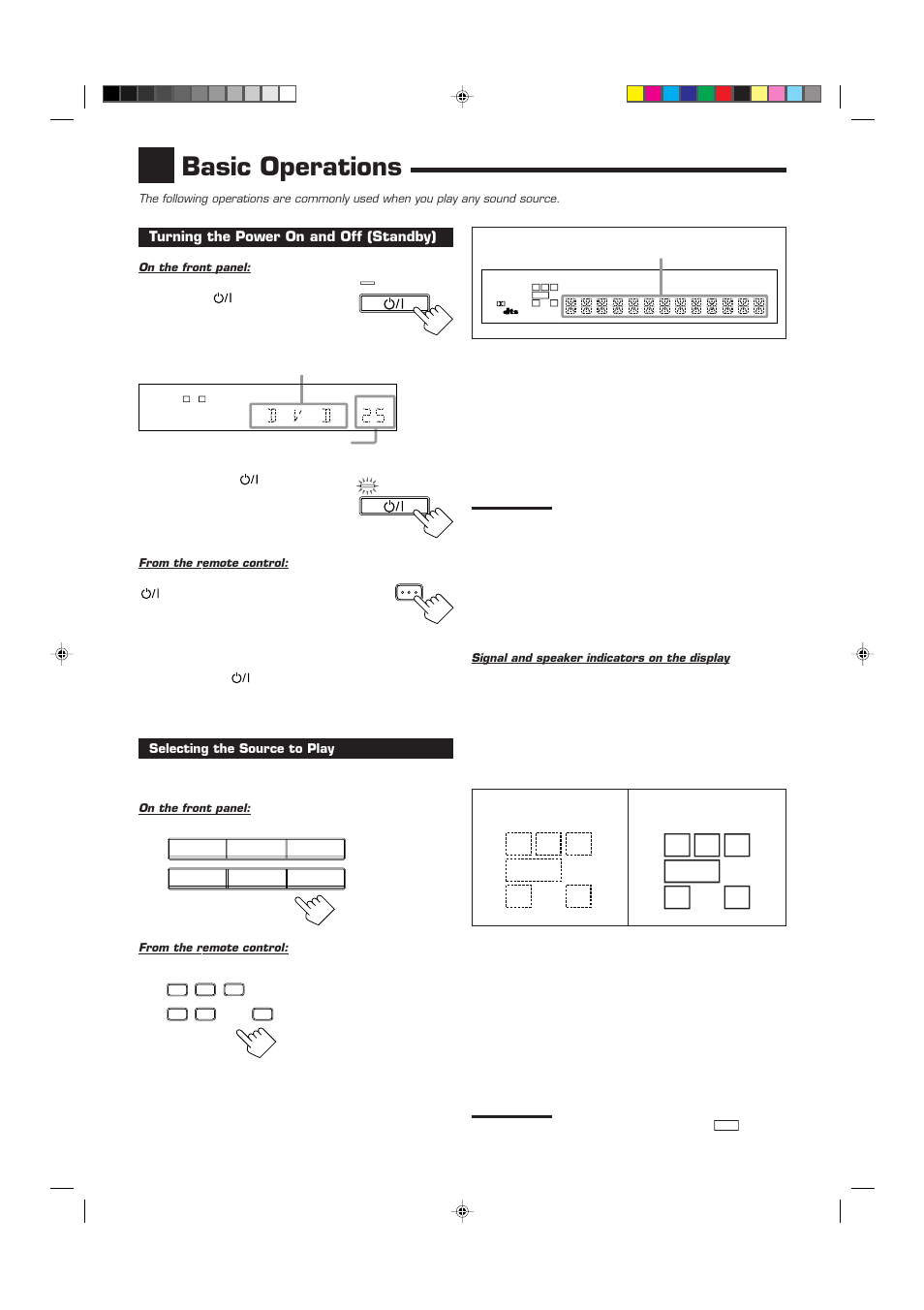 Basic operations, Rc l, Turning the power on and off (standby) | S.wfr ls rs s lfe | JVC RX-6010RBK  EN User Manual | Page 11 / 36