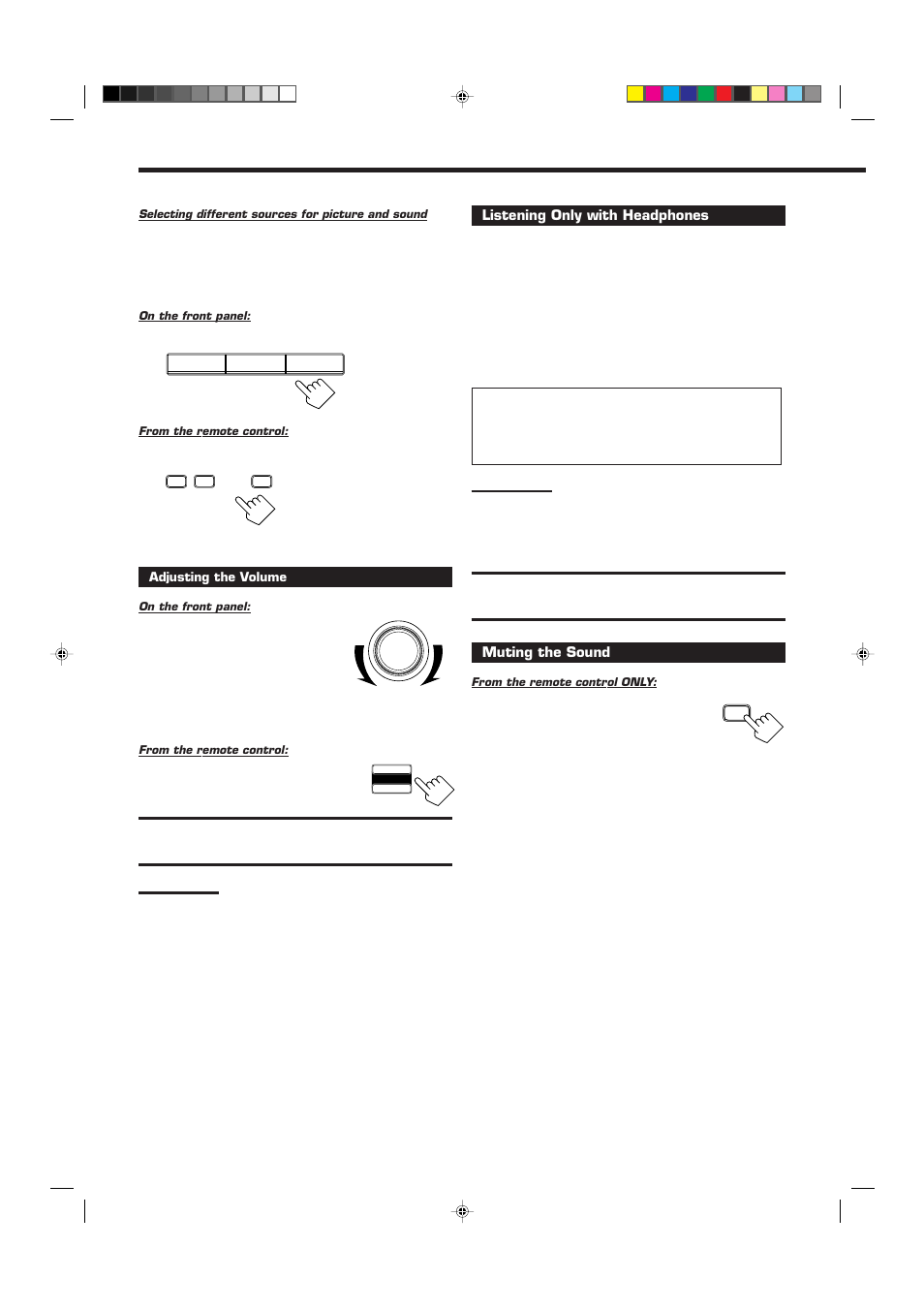 Listening only with headphones, Muting the sound | JVC RX-6010RBK  EN User Manual | Page 12 / 36