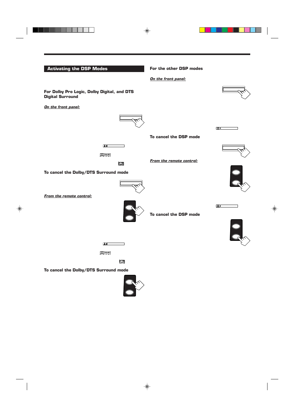 Activating the dsp modes, Press surround on/off, Select and play a sound source | Press surround | JVC RX-6010RBK  EN User Manual | Page 30 / 36