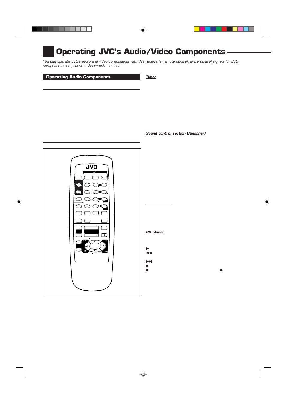 Operating jvc’s audio/video components, Operating audio components | JVC RX-6010RBK  EN User Manual | Page 32 / 36