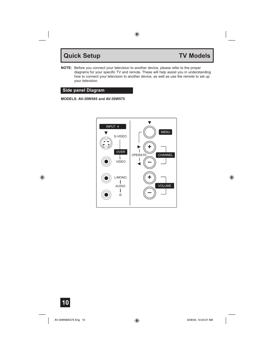 10 quick setup tv models | JVC AV 30W575 User Manual | Page 10 / 72
