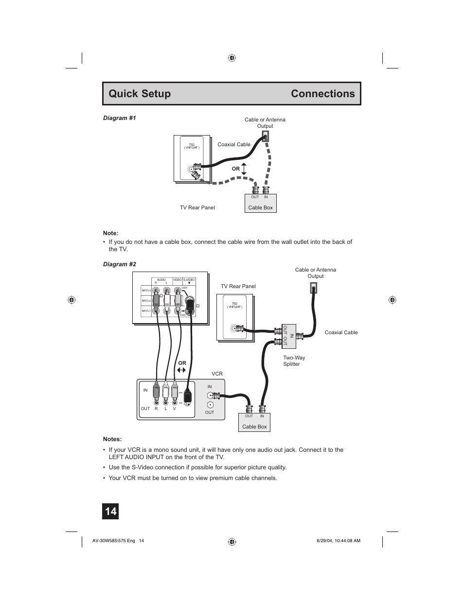 14 quick setup connections | JVC AV 30W575 User Manual | Page 14 / 72