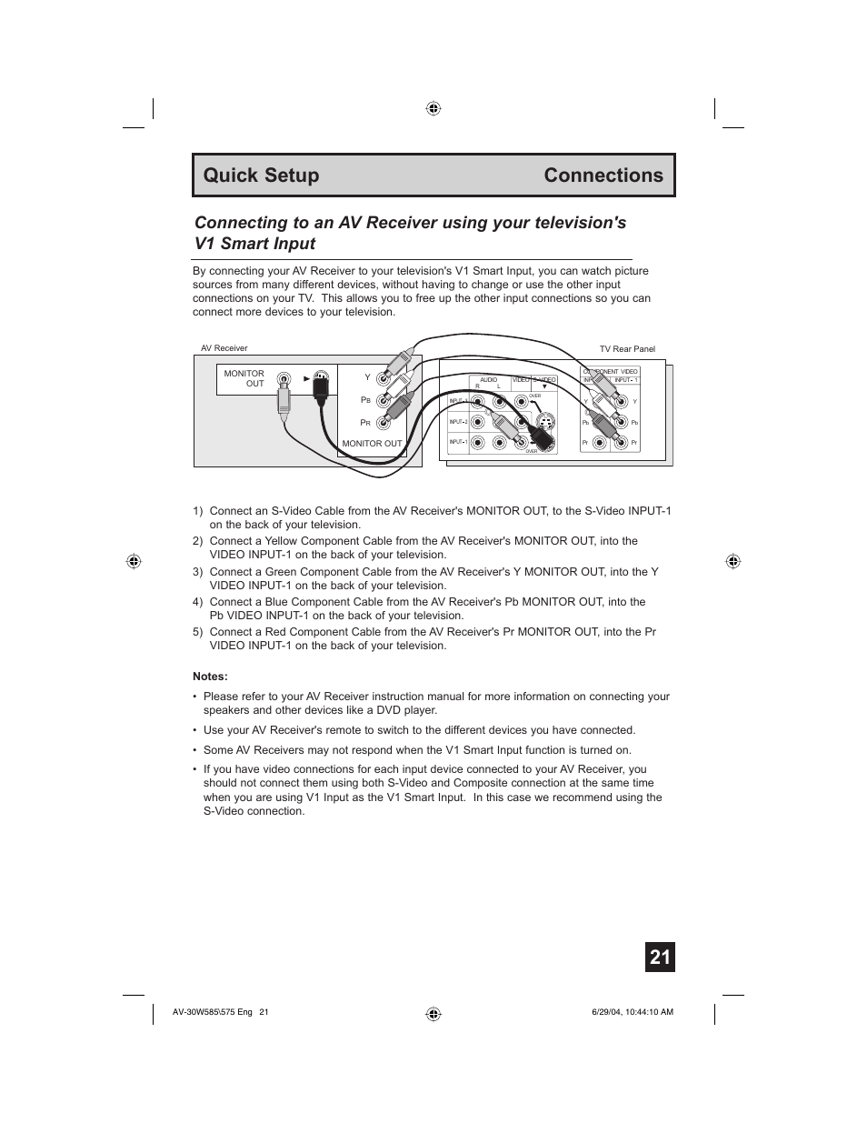 21 quick setup connections | JVC AV 30W575 User Manual | Page 21 / 72