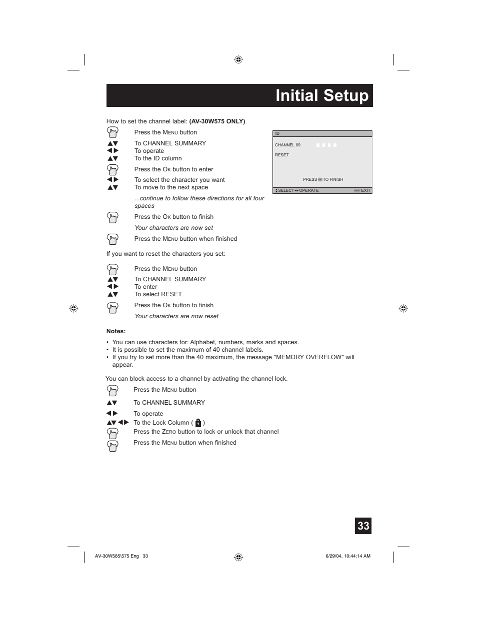 Initial setup | JVC AV 30W575 User Manual | Page 33 / 72