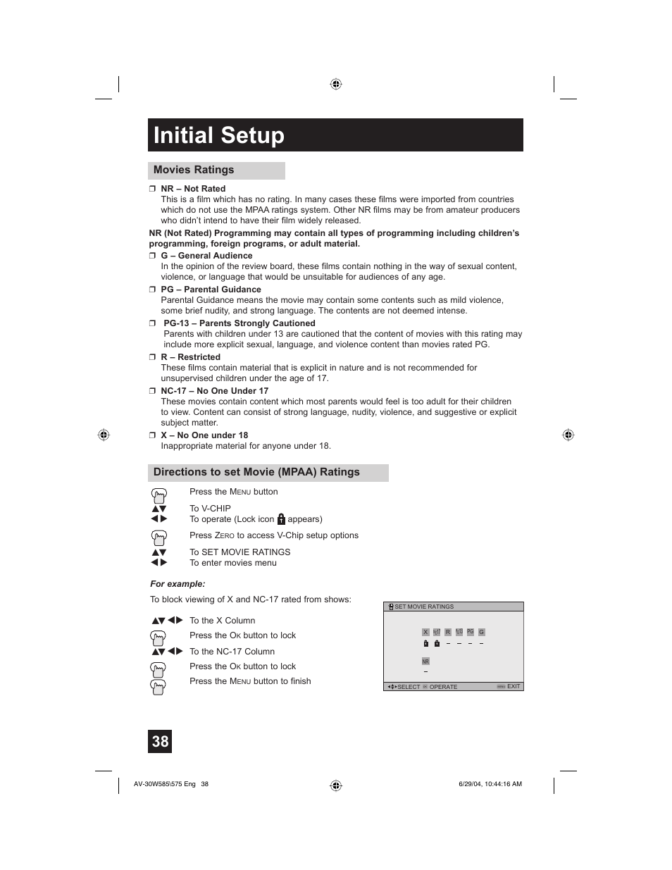 Initial setup | JVC AV 30W575 User Manual | Page 38 / 72