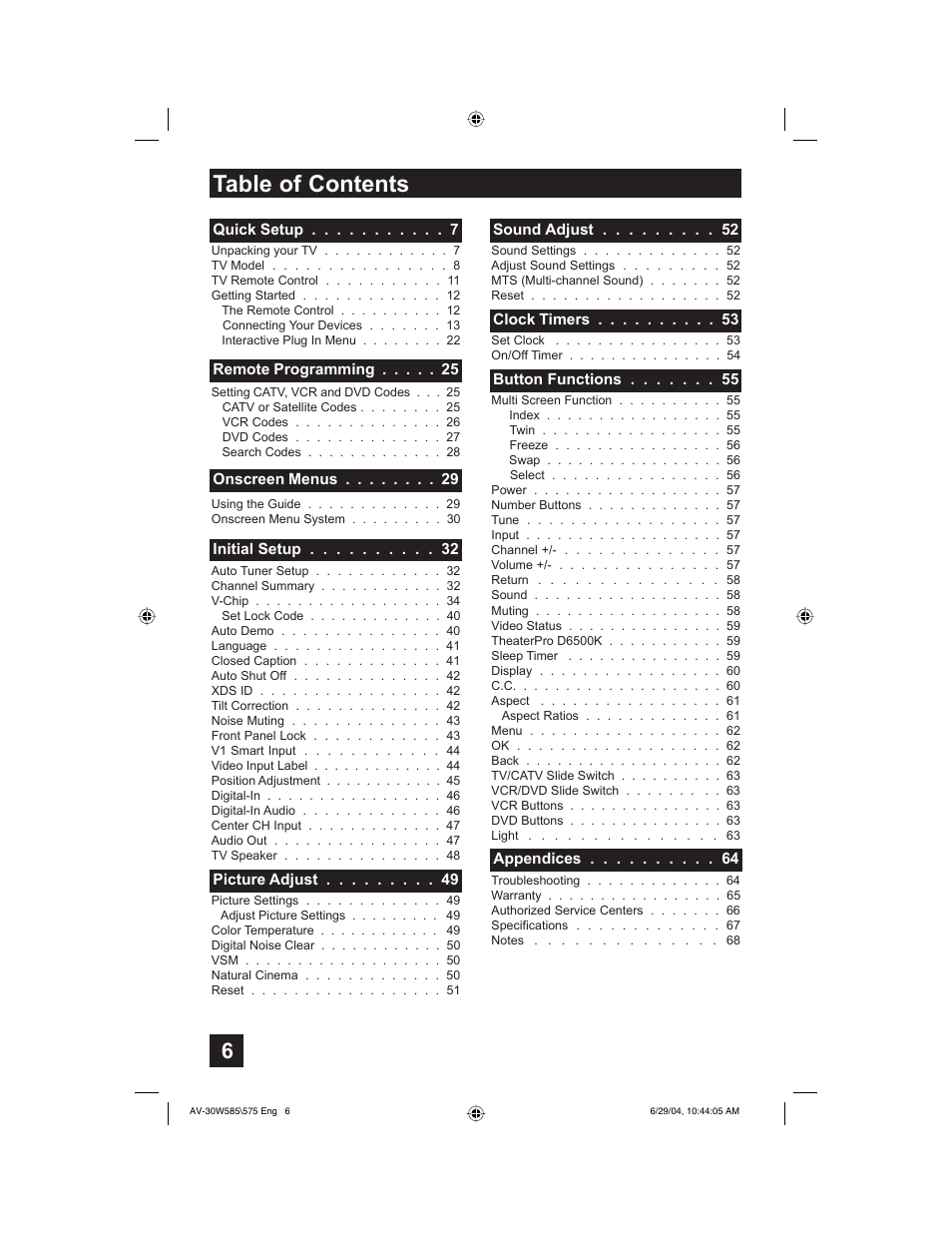 JVC AV 30W575 User Manual | Page 6 / 72