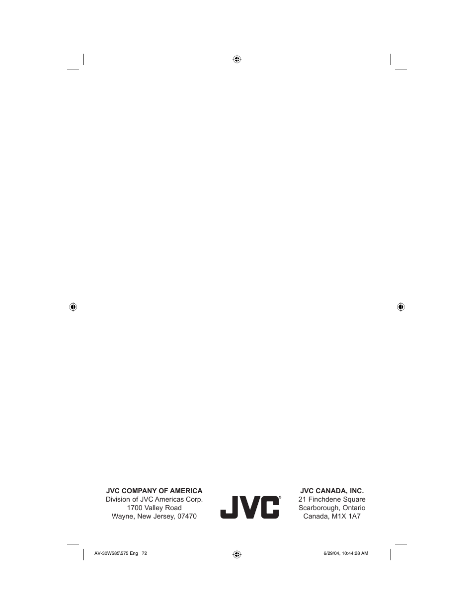 JVC AV 30W575 User Manual | Page 72 / 72