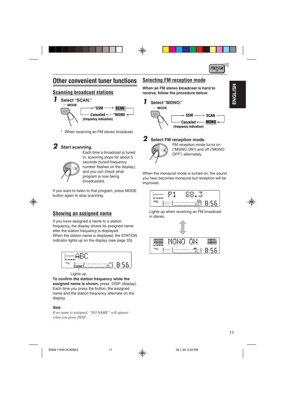 Other convenient tuner functions | JVC KW-XC828 User Manual | Page 11 / 44