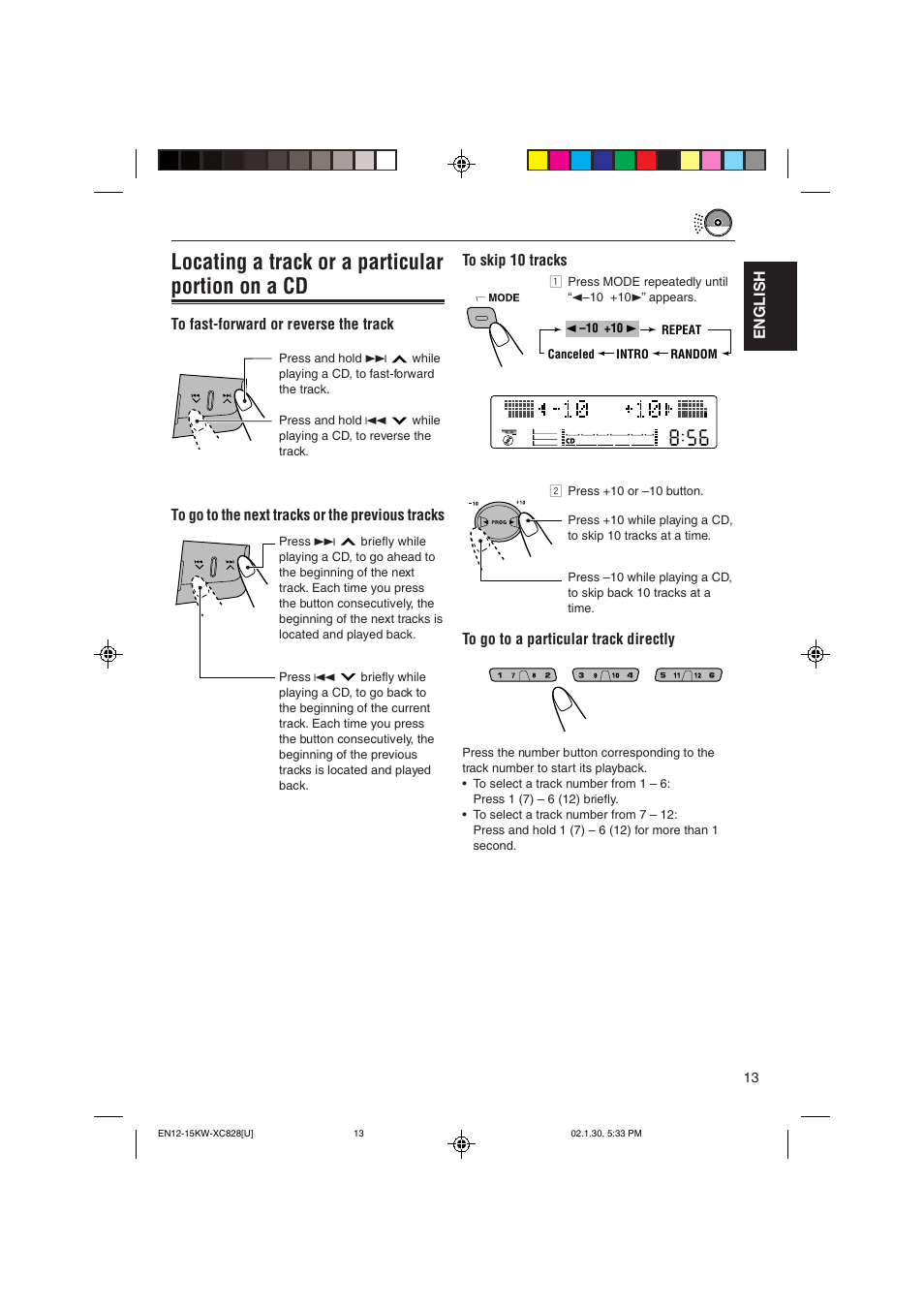 Locating a track or a particular portion on a cd | JVC KW-XC828 User Manual | Page 13 / 44