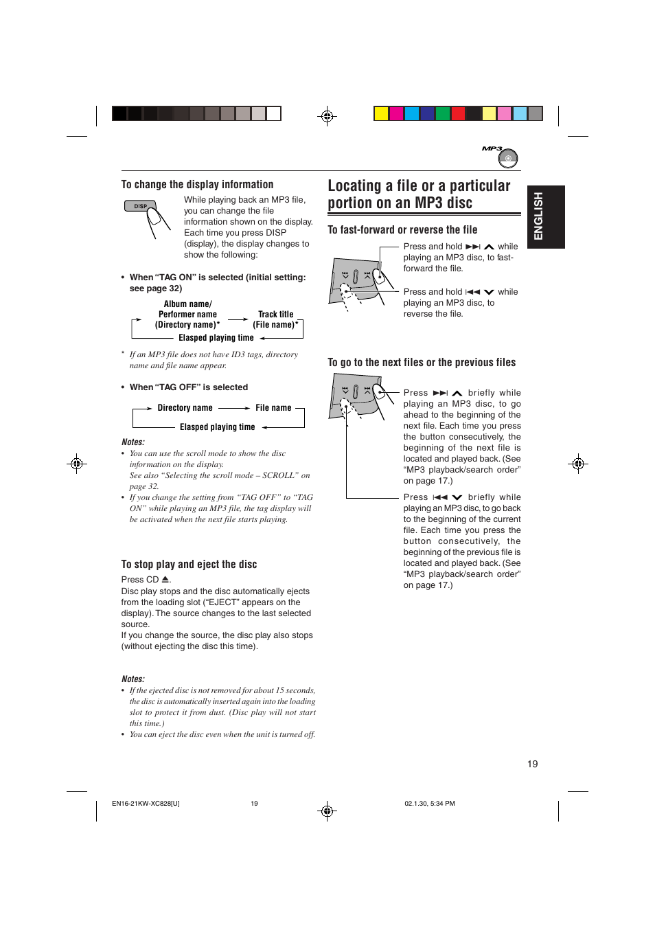 English to change the display information | JVC KW-XC828 User Manual | Page 19 / 44