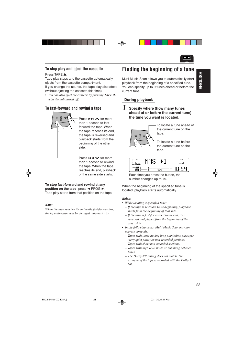 Finding the beginning of a tune | JVC KW-XC828 User Manual | Page 23 / 44