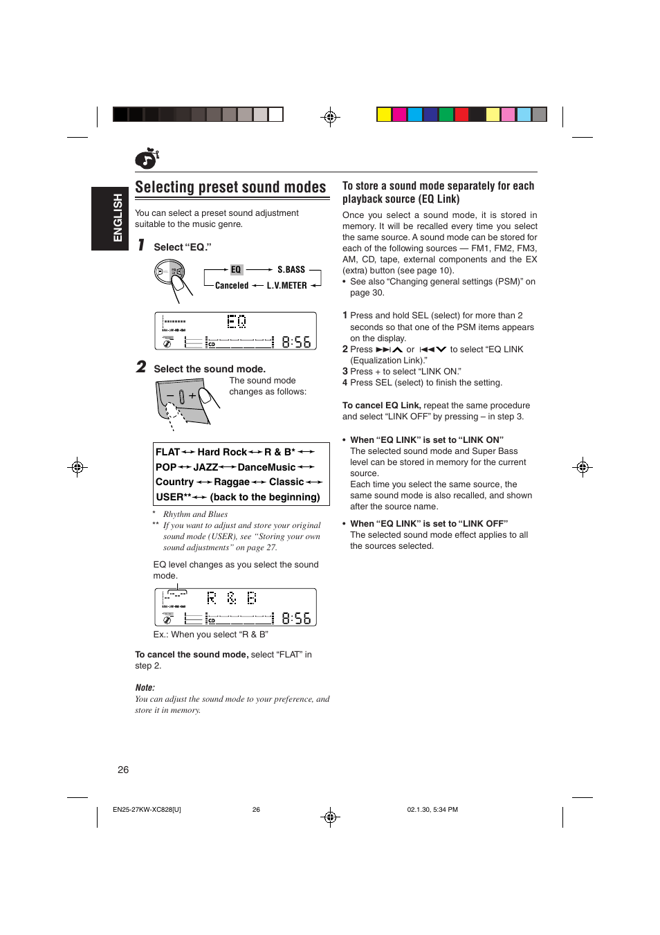 Selecting preset sound modes | JVC KW-XC828 User Manual | Page 26 / 44