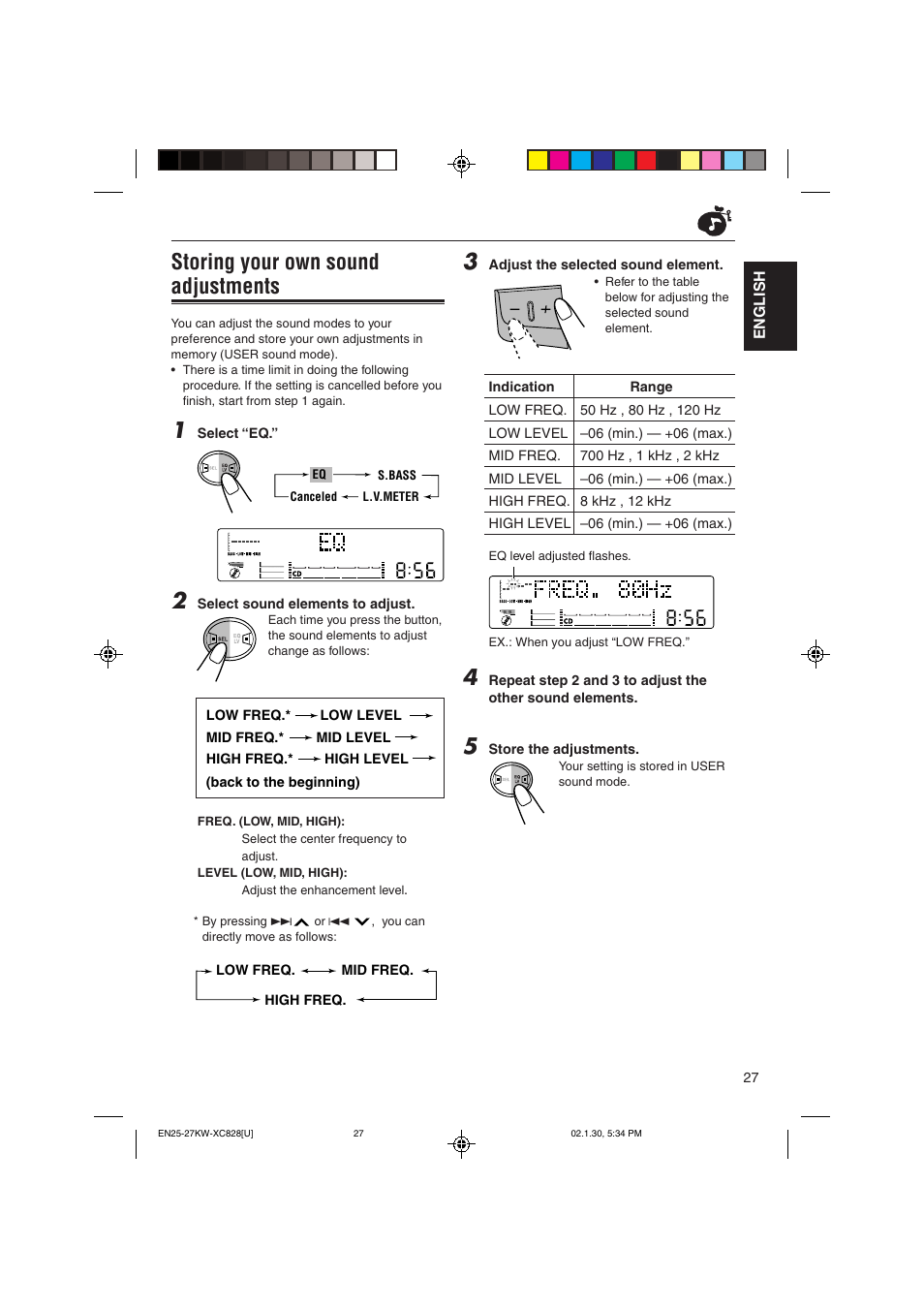 Storing your own sound adjustments | JVC KW-XC828 User Manual | Page 27 / 44