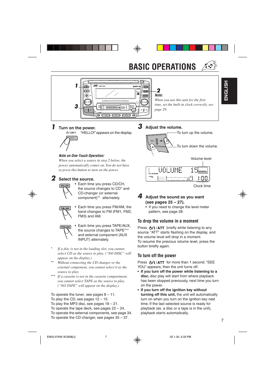 Basic operations | JVC KW-XC828 User Manual | Page 7 / 44