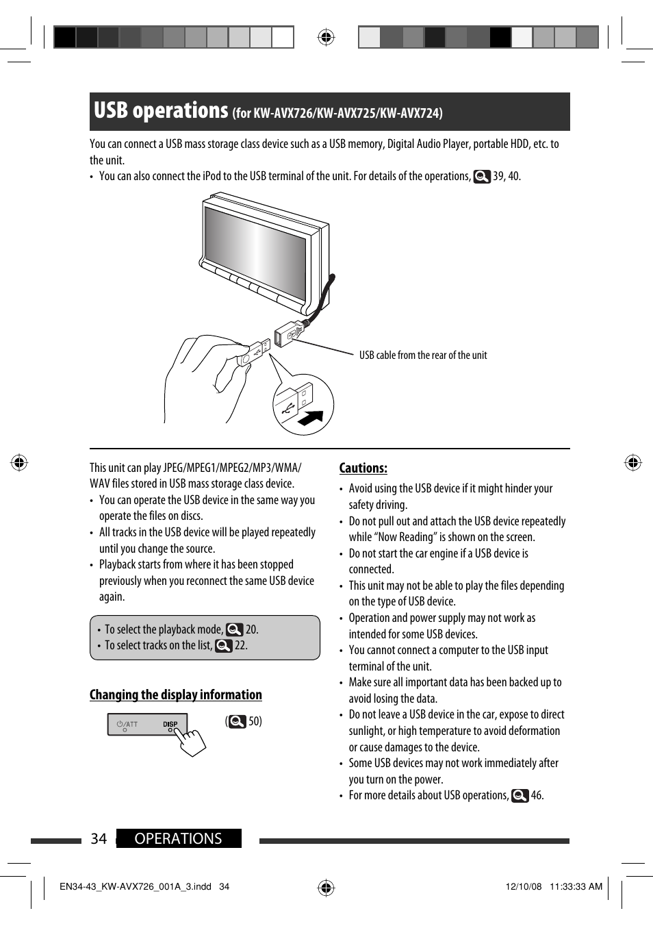 Usb operations (for kw-avx726/kw-avx725/kw-avx724), Usb operations, 34 operations | JVC GET0602-001A User Manual | Page 104 / 362