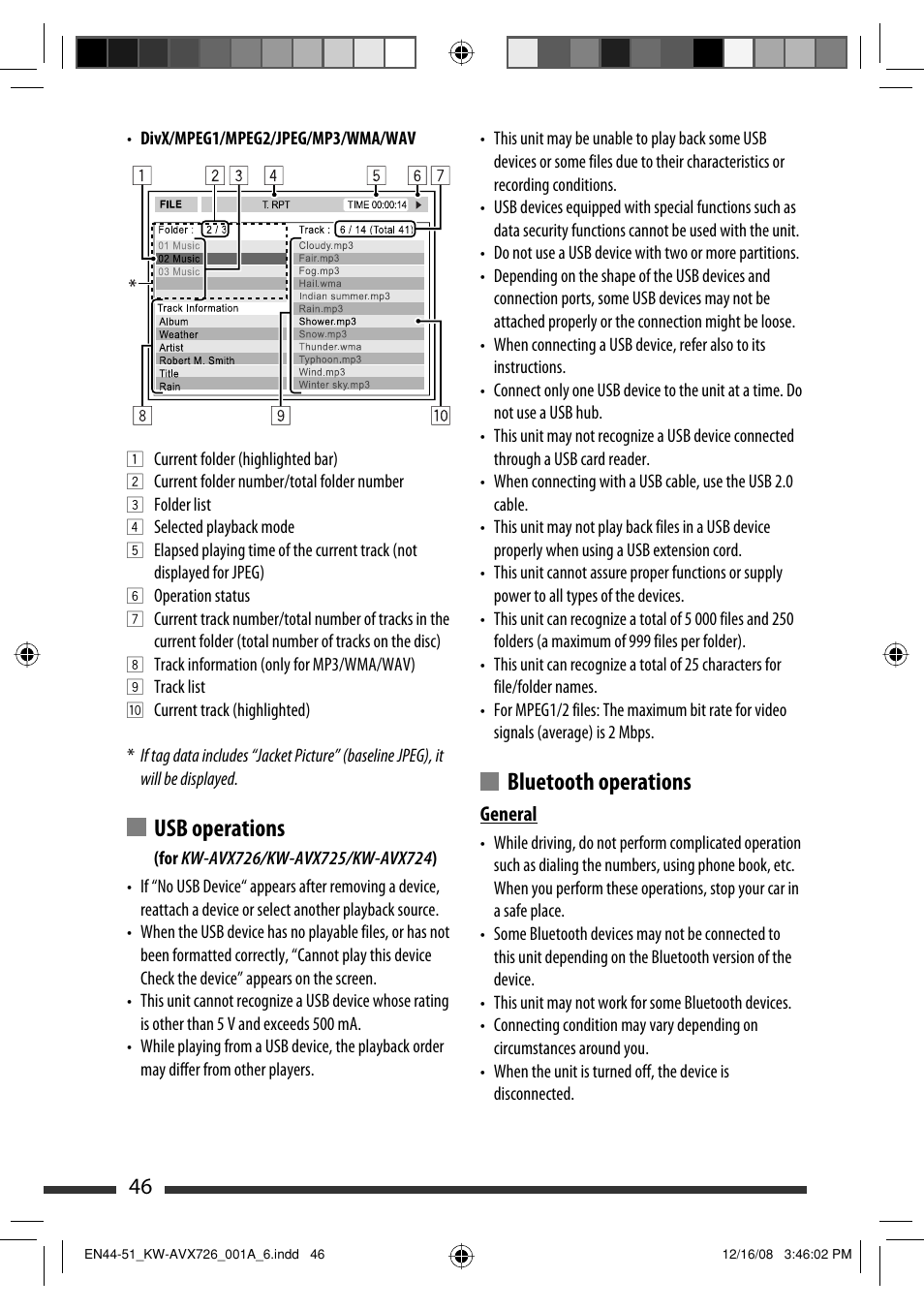 Bluetooth operations, Usb operations | JVC GET0602-001A User Manual | Page 116 / 362