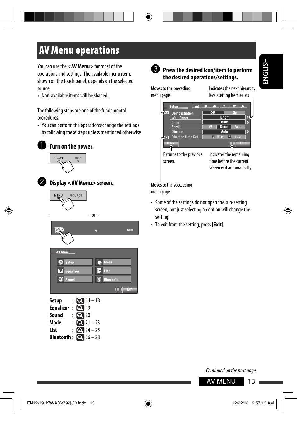 Av menu operations, 13 av menu english | JVC GET0602-001A User Manual | Page 13 / 362