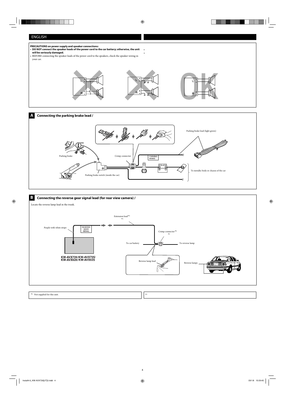 English, Connecting the parking brake lead | JVC GET0602-001A User Manual | Page 134 / 362