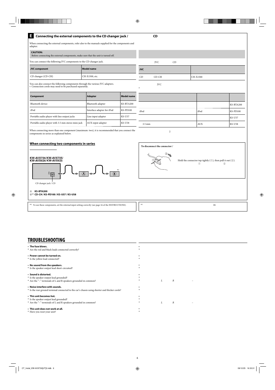 Troubleshooting, When connecting two components in series | JVC GET0602-001A User Manual | Page 136 / 362