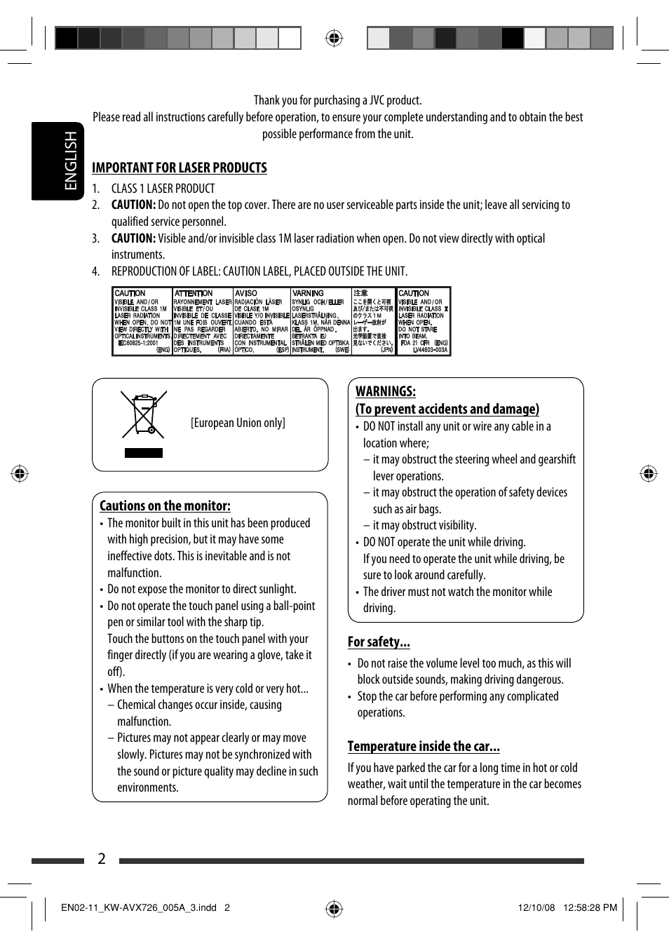 Important for laser products, 2english | JVC GET0602-001A User Manual | Page 148 / 362