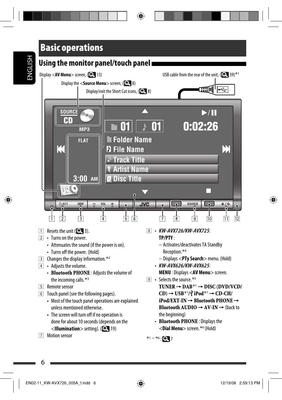 Basic operations, Using the monitor panel/touch panel, 6english | JVC GET0602-001A User Manual | Page 152 / 362
