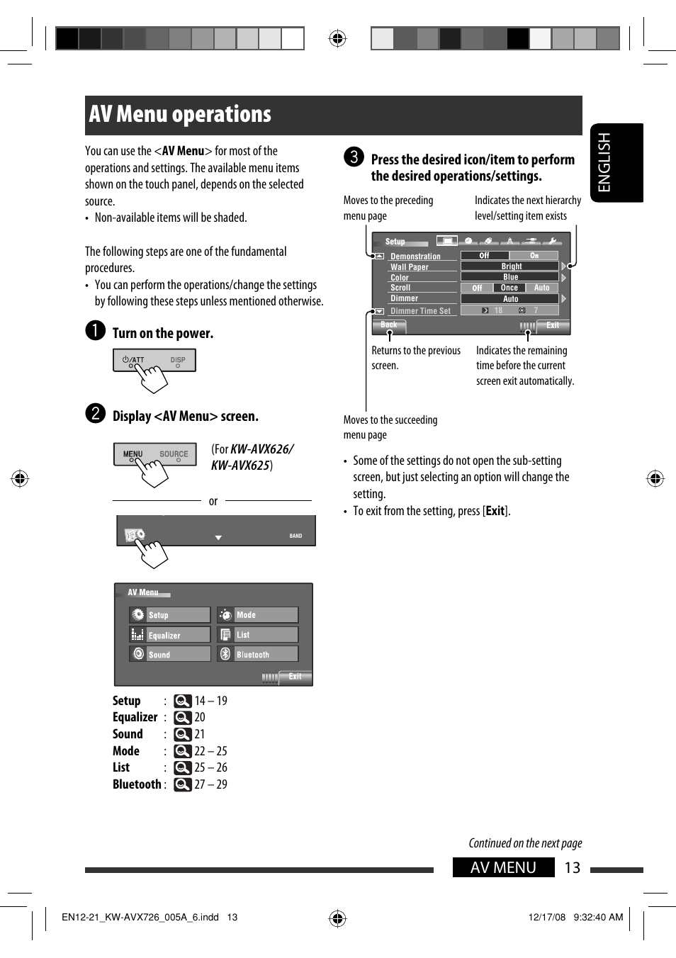 Av menu operations, 13 av menu english | JVC GET0602-001A User Manual | Page 159 / 362