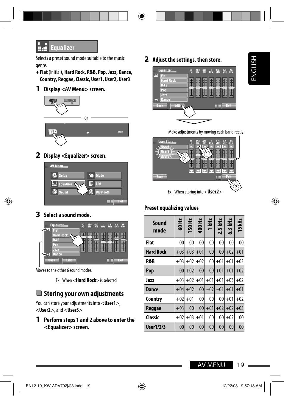 Storing your own adjustments, 19 av menu english | JVC GET0602-001A User Manual | Page 19 / 362