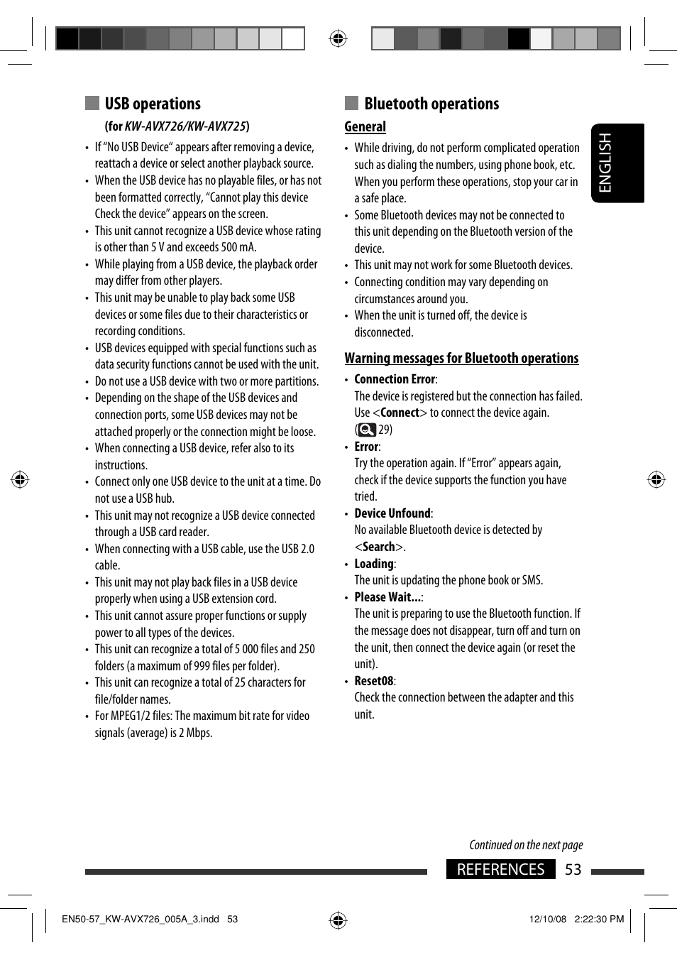 Usb operations, Bluetooth operations, 53 references english | JVC GET0602-001A User Manual | Page 199 / 362