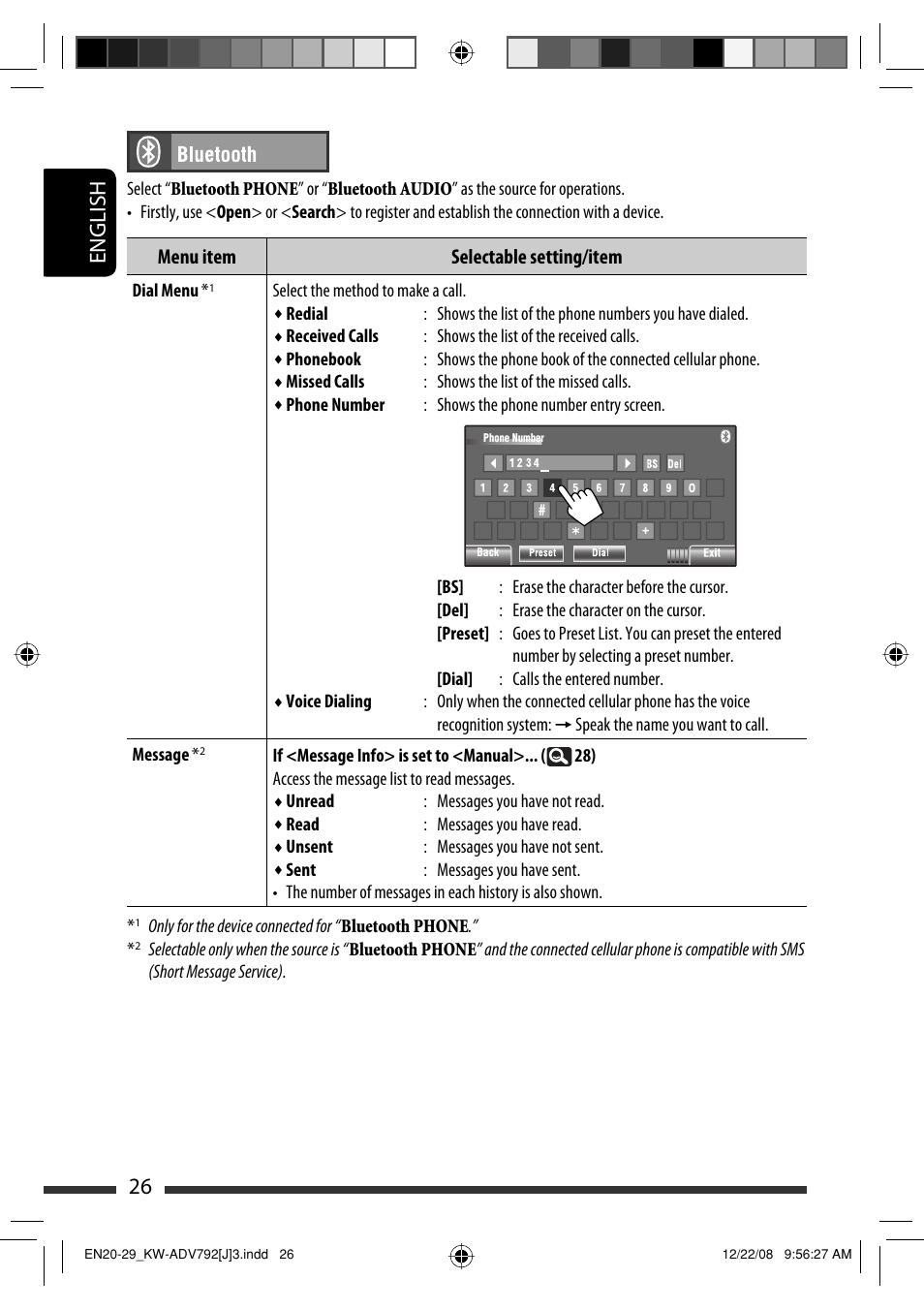 26 english, Menu item selectable setting/item | JVC GET0602-001A User Manual | Page 26 / 362