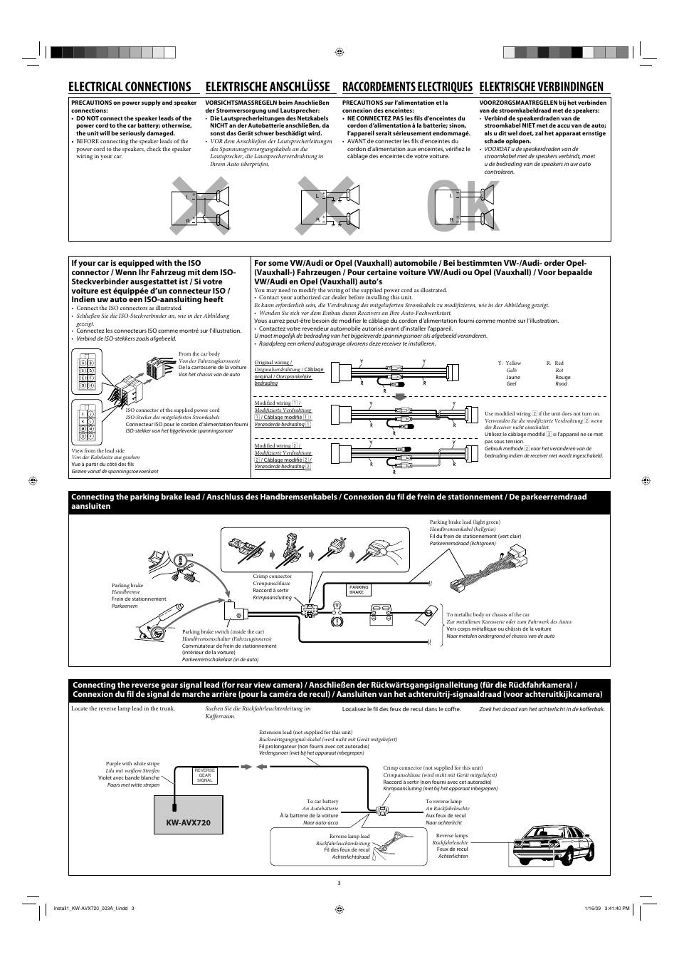 Electrical connections, Raccordements electriques, Elektrische verbindingen elektrische anschlüsse | JVC GET0602-001A User Manual | Page 287 / 362