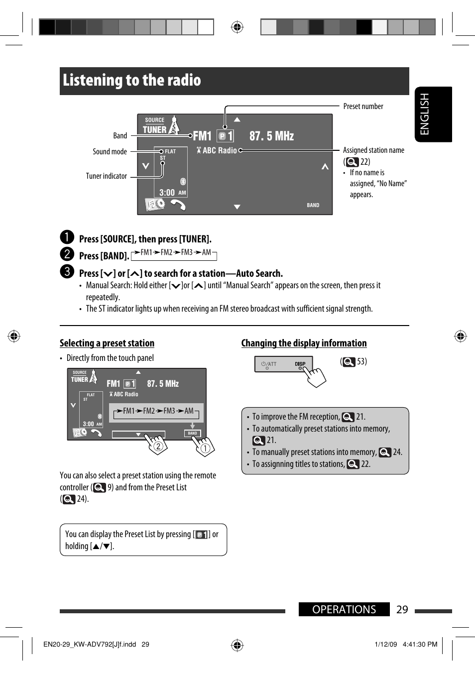 Listening to the radio, 29 english operations | JVC GET0602-001A User Manual | Page 29 / 362