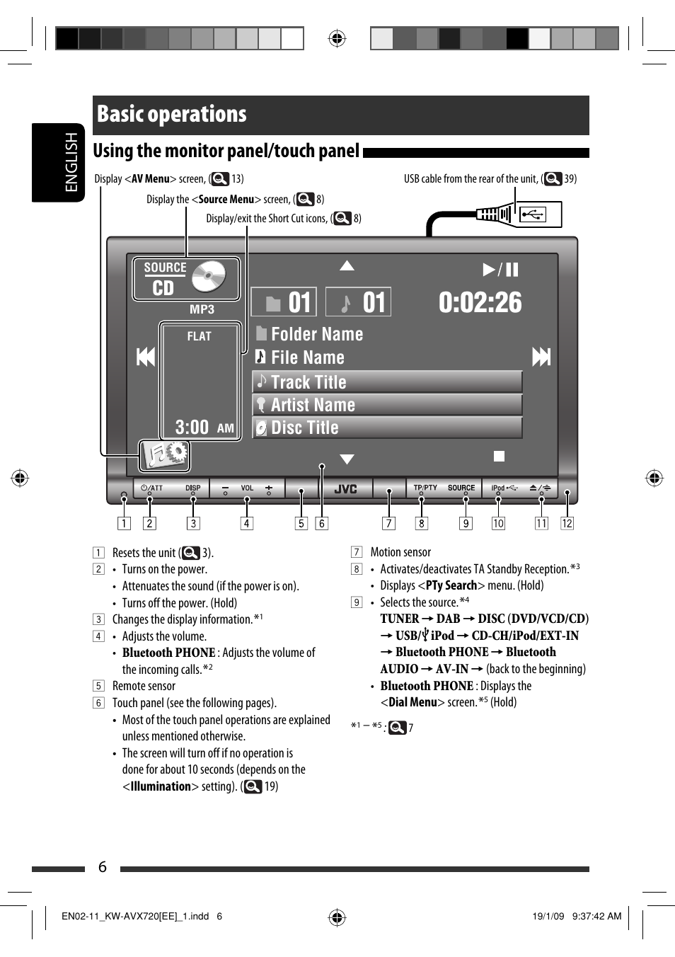 Basic operations, Using the monitor panel/touch panel, 6english | JVC GET0602-001A User Manual | Page 296 / 362