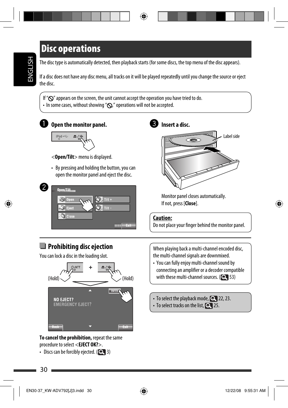 Disc operations, Prohibiting disc ejection | JVC GET0602-001A User Manual | Page 30 / 362