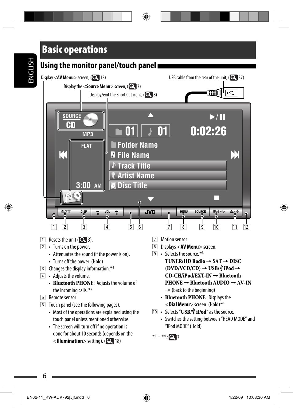 Basic operations, Using the monitor panel/touch panel, 6english | JVC GET0602-001A User Manual | Page 6 / 362