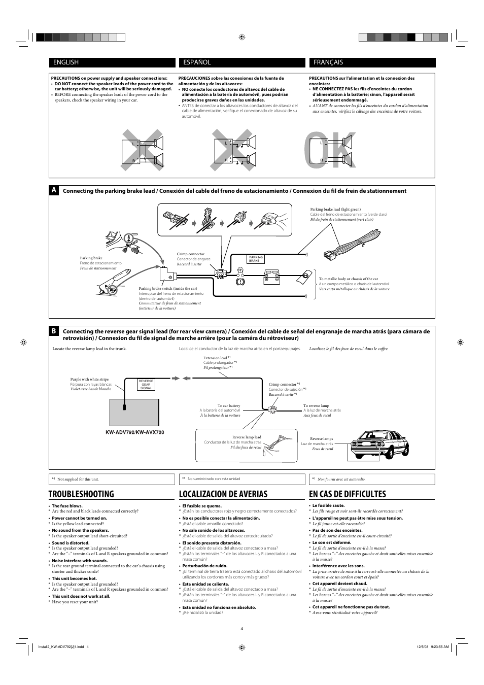 Troubleshooting, Localizacion de averias, En cas de difficultes | English español français | JVC GET0602-001A User Manual | Page 68 / 362