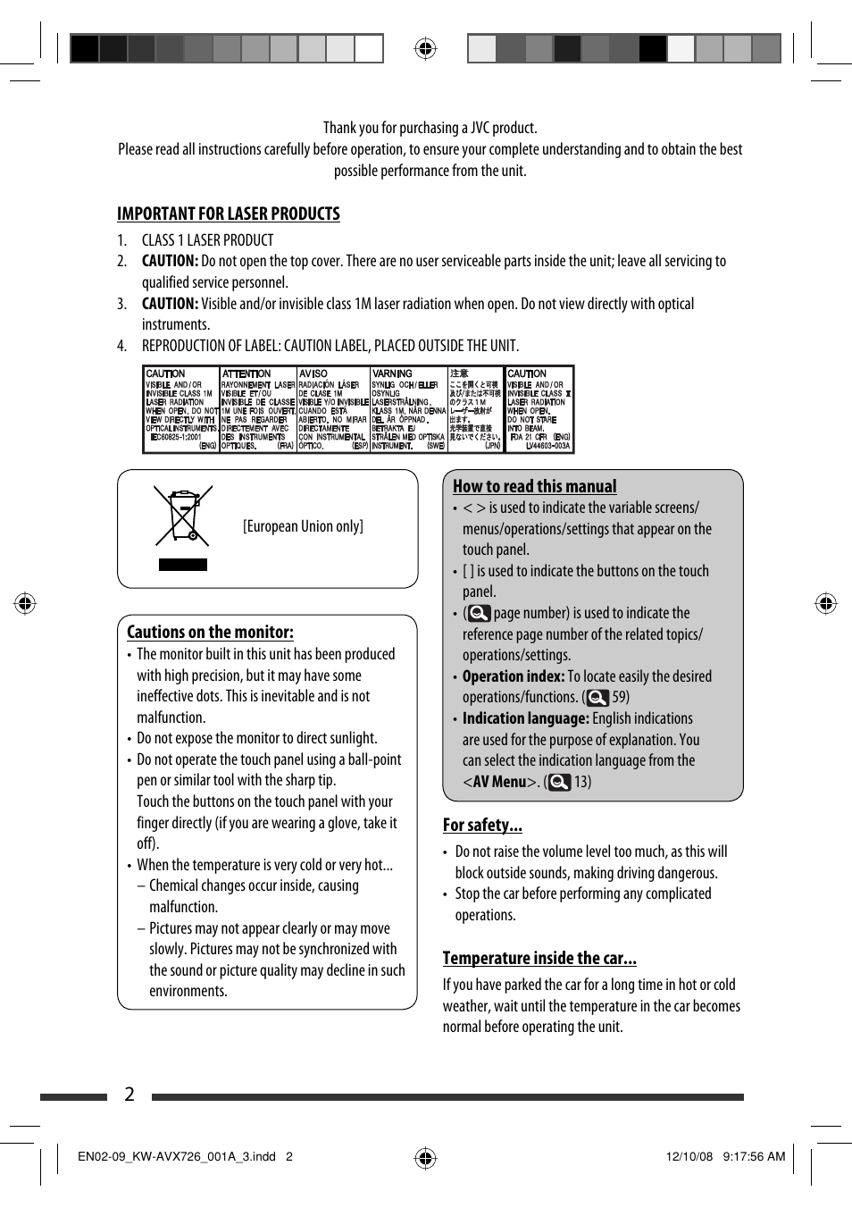 Important for laser products | JVC GET0602-001A User Manual | Page 72 / 362