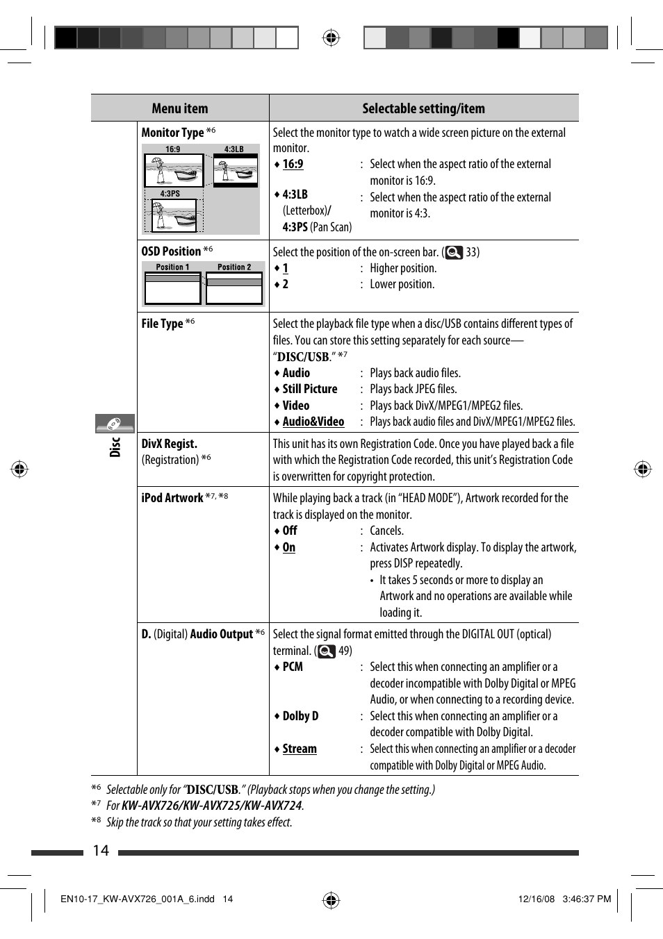 Menu item selectable setting/item disc | JVC GET0602-001A User Manual | Page 84 / 362