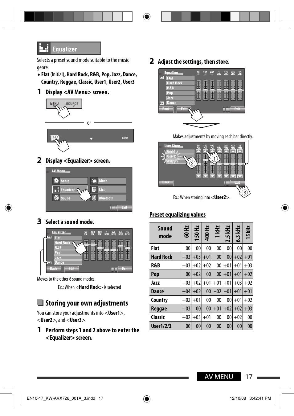 Storing your own adjustments, 17 av menu | JVC GET0602-001A User Manual | Page 87 / 362