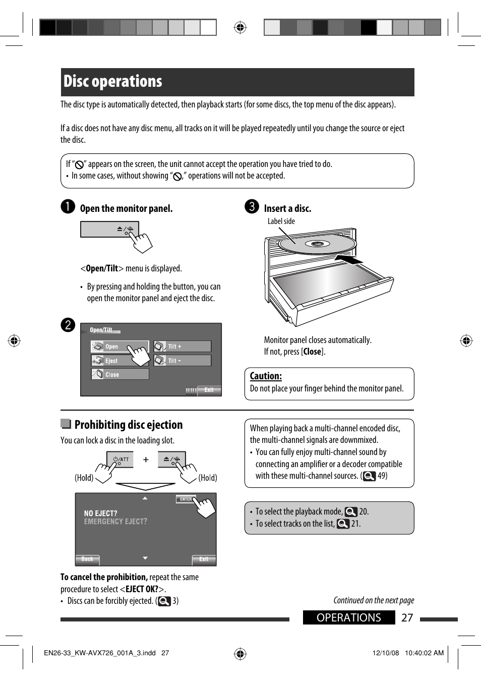 Disc operations, Prohibiting disc ejection | JVC GET0602-001A User Manual | Page 97 / 362