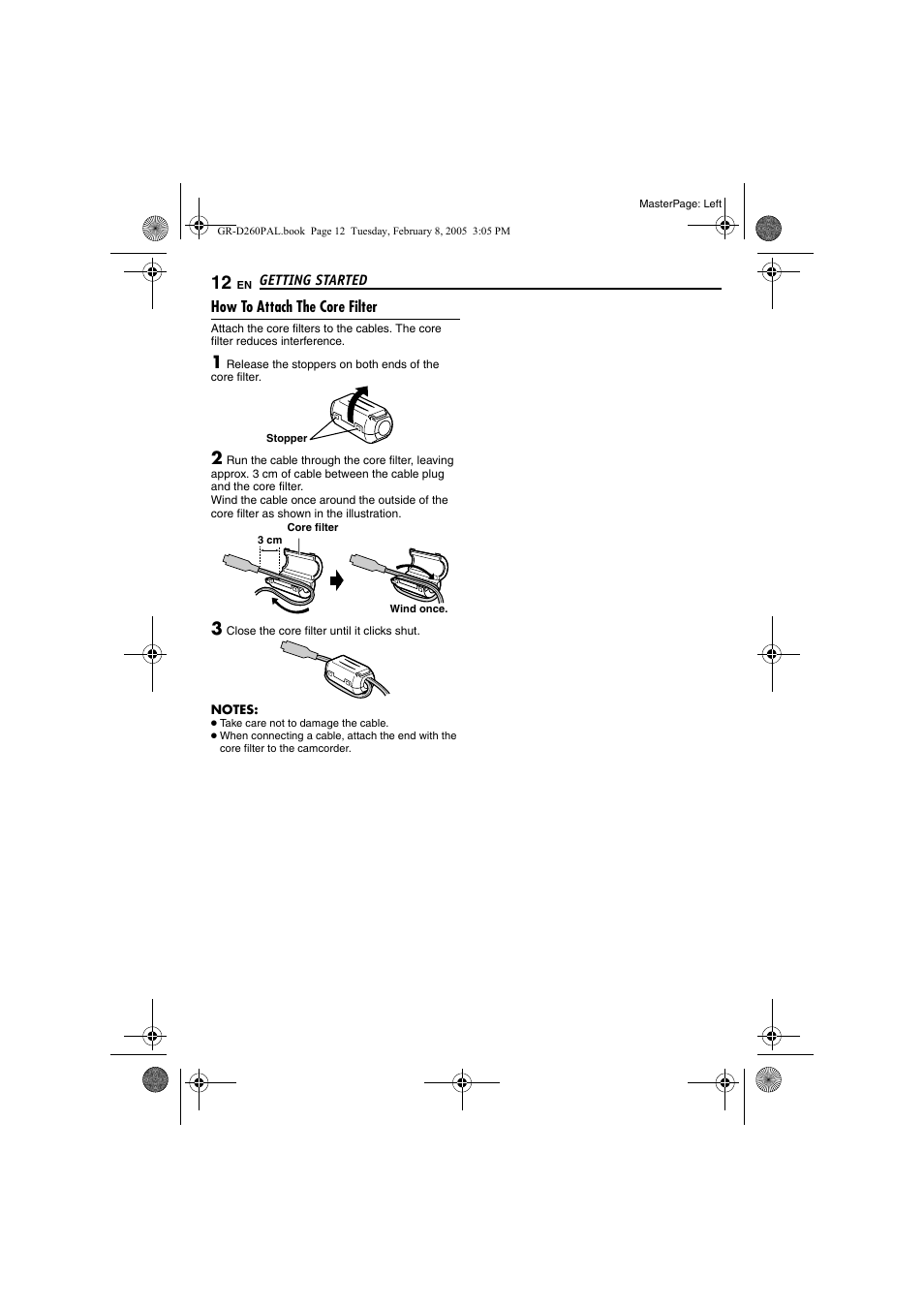 How to attach the core filter | JVC GR-D260 User Manual | Page 12 / 56