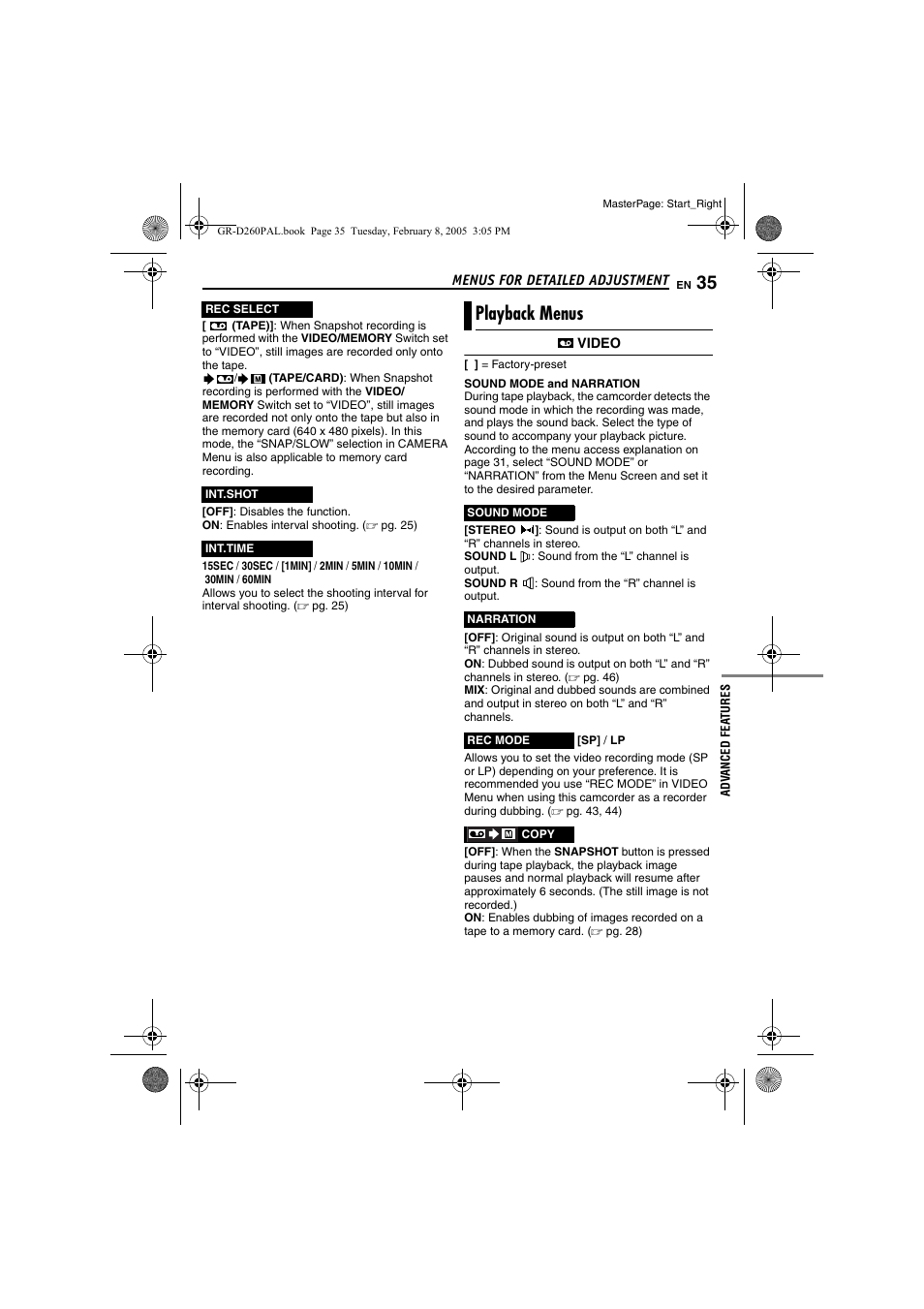 Playback menus, R (੬ pg. 35), Pg. 35 | Pg. 35) | JVC GR-D260 User Manual | Page 35 / 56