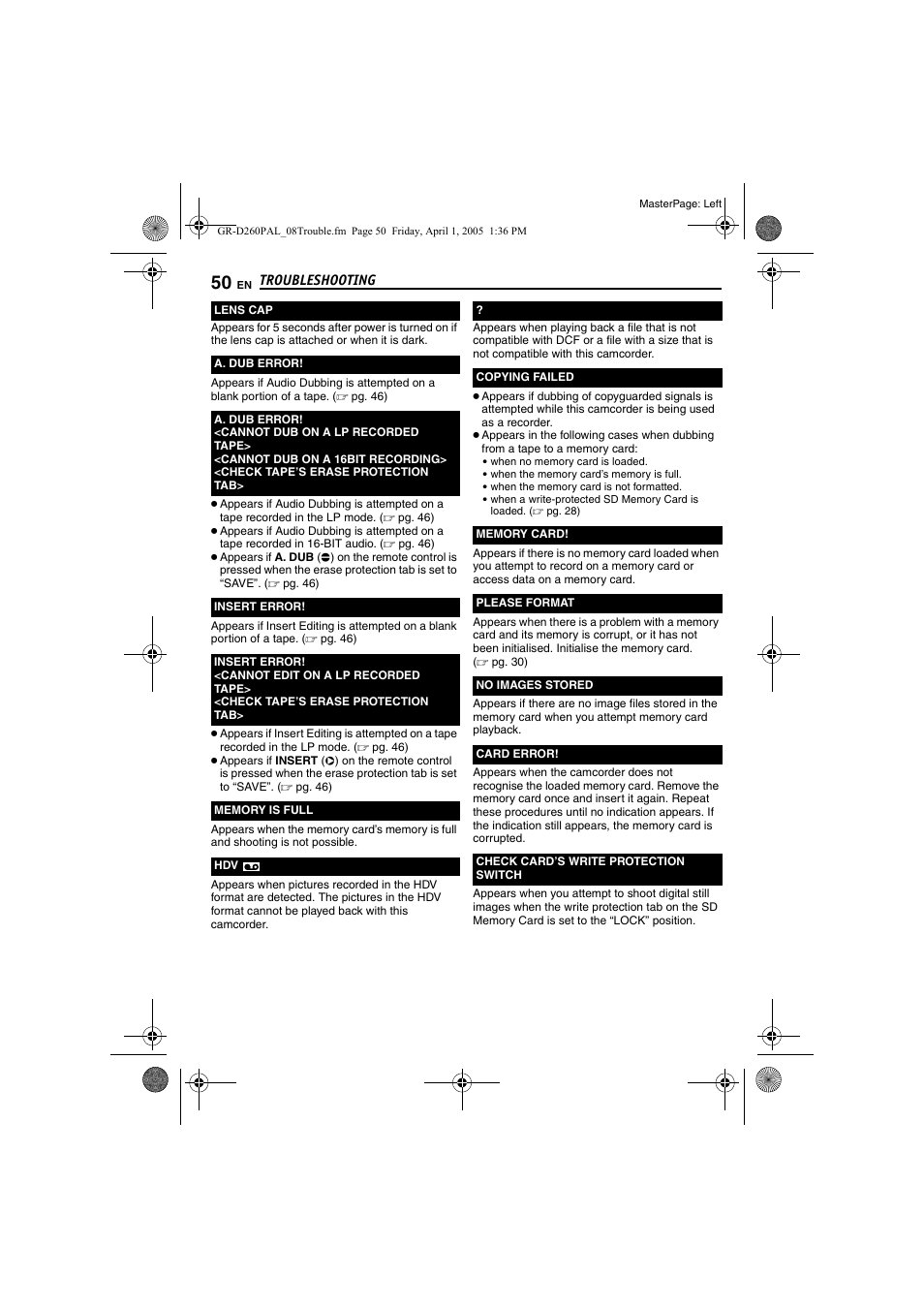 En the tape mo | JVC GR-D260 User Manual | Page 50 / 56