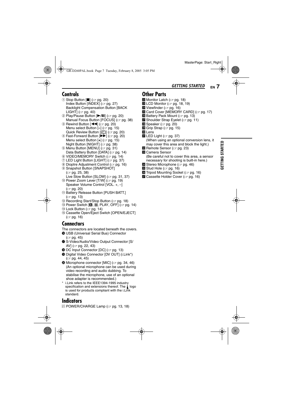 Controls, Connectors, Indicators | Other parts | JVC GR-D260 User Manual | Page 7 / 56