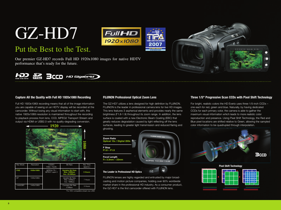 Gz-hd7, Put the best to the test | JVC Everio GZ-HD3 User Manual | Page 4 / 12