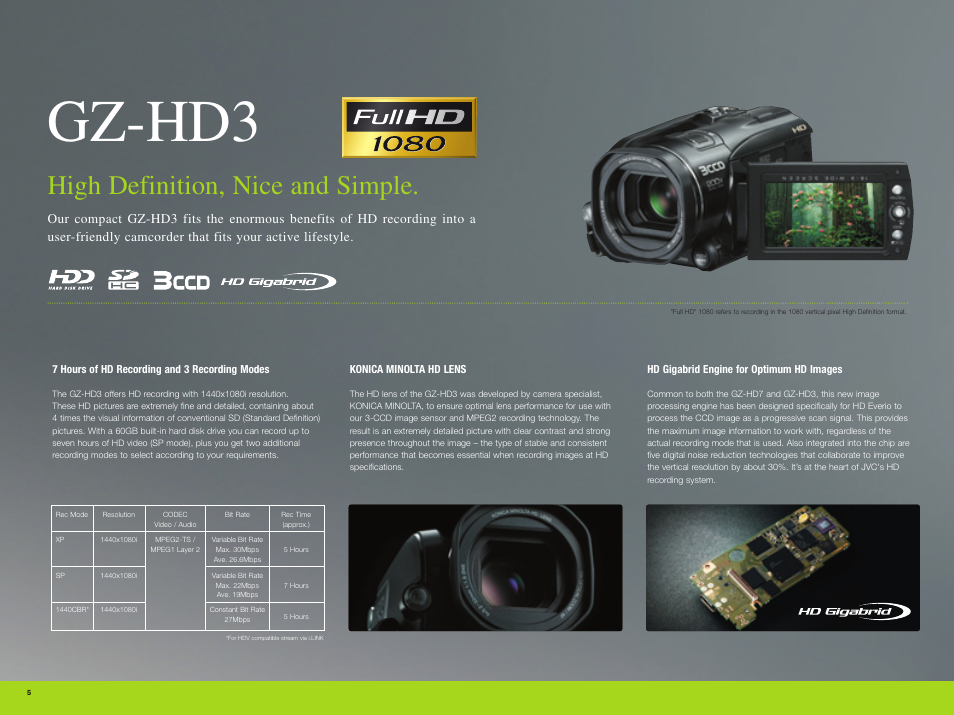 Gz-hd3, High definition, nice and simple | JVC Everio GZ-HD3 User Manual | Page 6 / 12