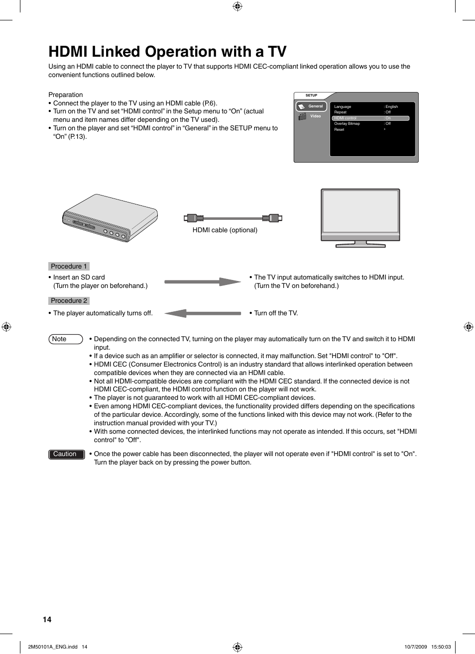 Hdmi linked operation with a tv | JVC CU-VS100U User Manual | Page 14 / 100