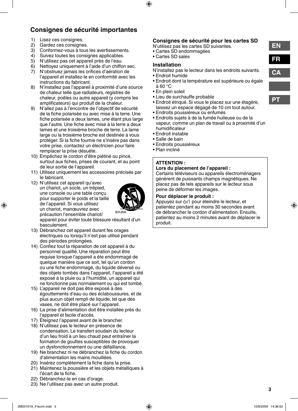 Consignes de sécurité importantes, En fr ca pt | JVC CU-VS100U User Manual | Page 23 / 100