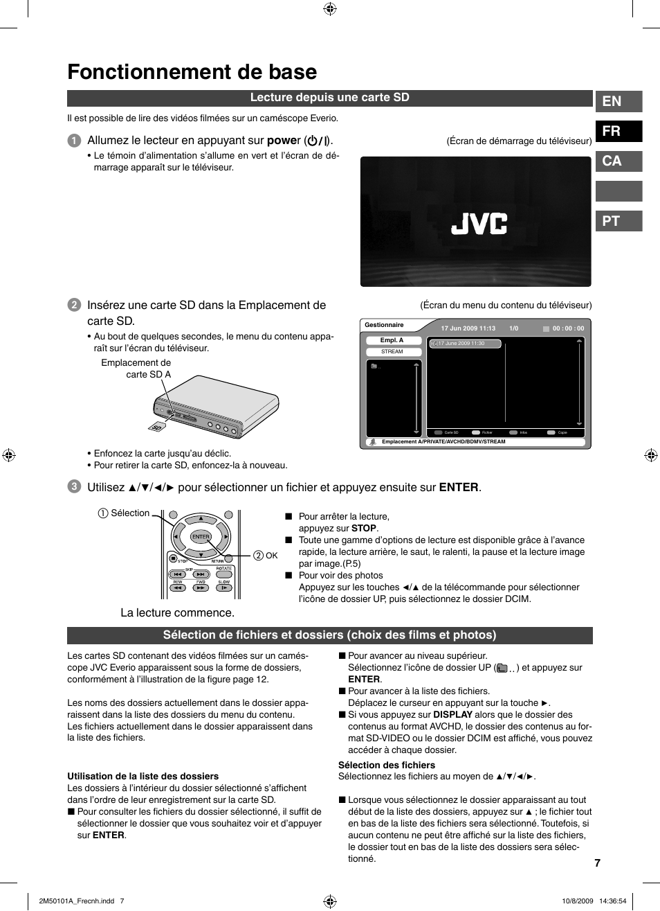 Fonctionnement de base, En fr ca pt | JVC CU-VS100U User Manual | Page 27 / 100